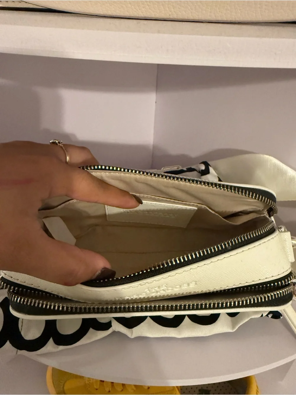 Marc Jacobs Cream Crossbody Camera Bag with Gold Accent